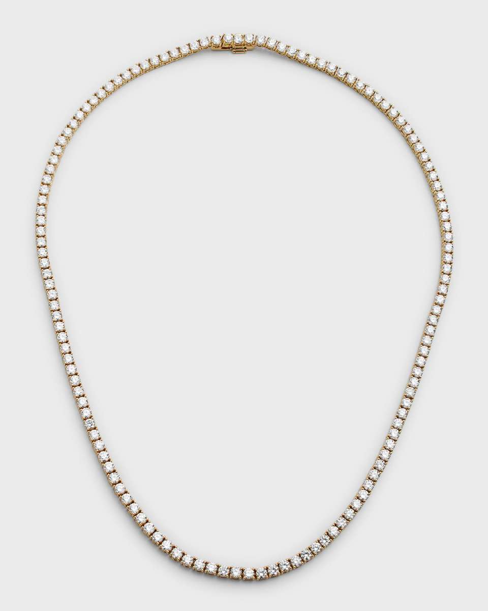 18K Yellow Gold Diamond Tennis Necklace, 17"L, 14.18 ct.